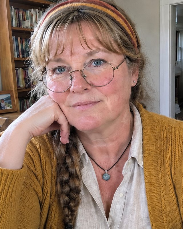 Linda Fairbrook at her kitchen table